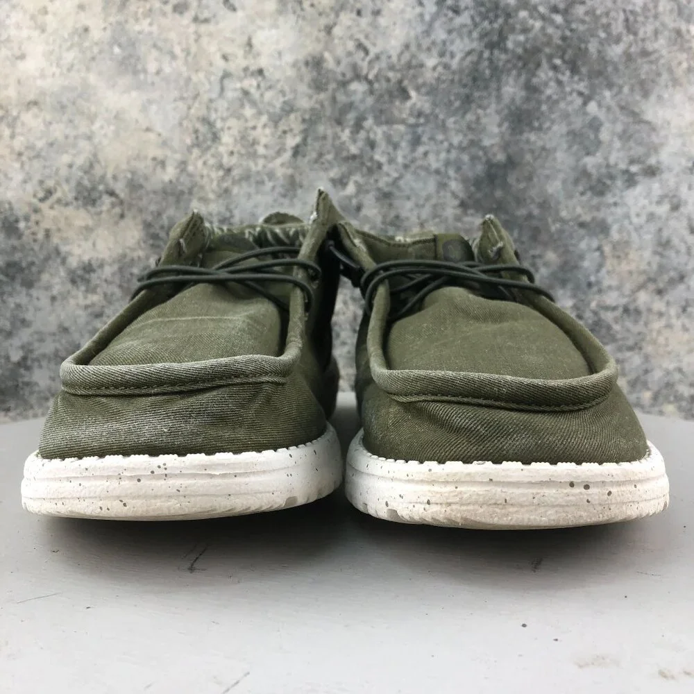Hey Dude Men's Size 10 Wally Mid Canvas Olive Green Casual Slip On Shoes Ankle